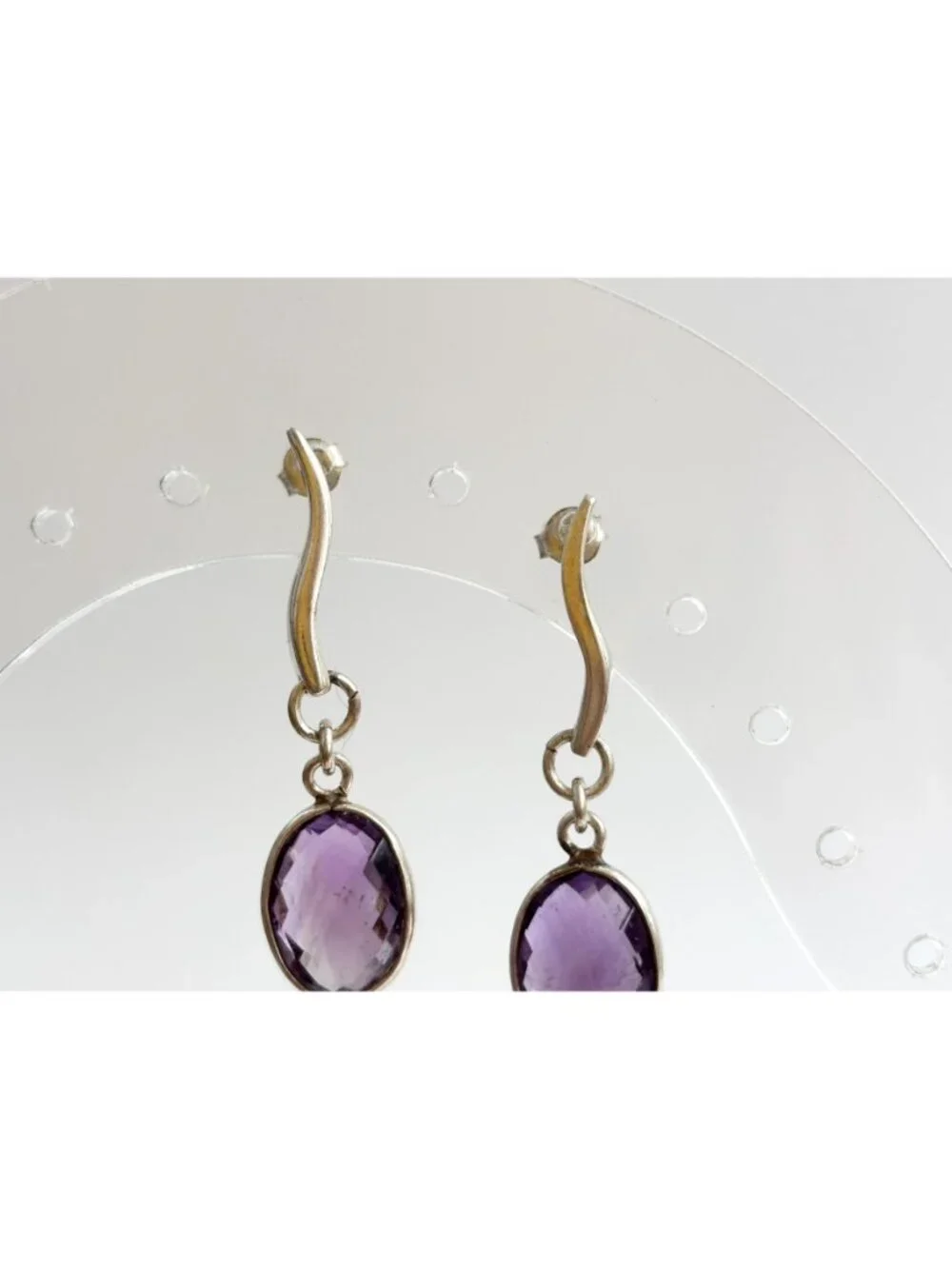 Amethyst Gemstone Swirly Minimalist Vintage Sterling Silver 925 Earrings